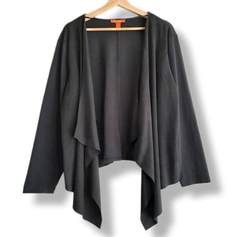 Women's Black Draped Open-Front Sweater Cardigan